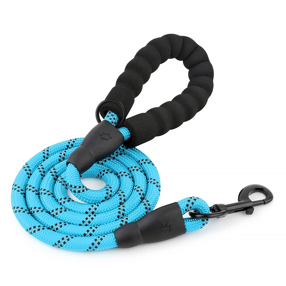 HANK Dog Leash | 3M Reflective Leash for Dogs | Heavy Duty Dog Rope for Small to Large Dogs | Comfortable Padded Handle 5 Feet (Cyan Blue, Small - Suitable Upto (0-18KG))