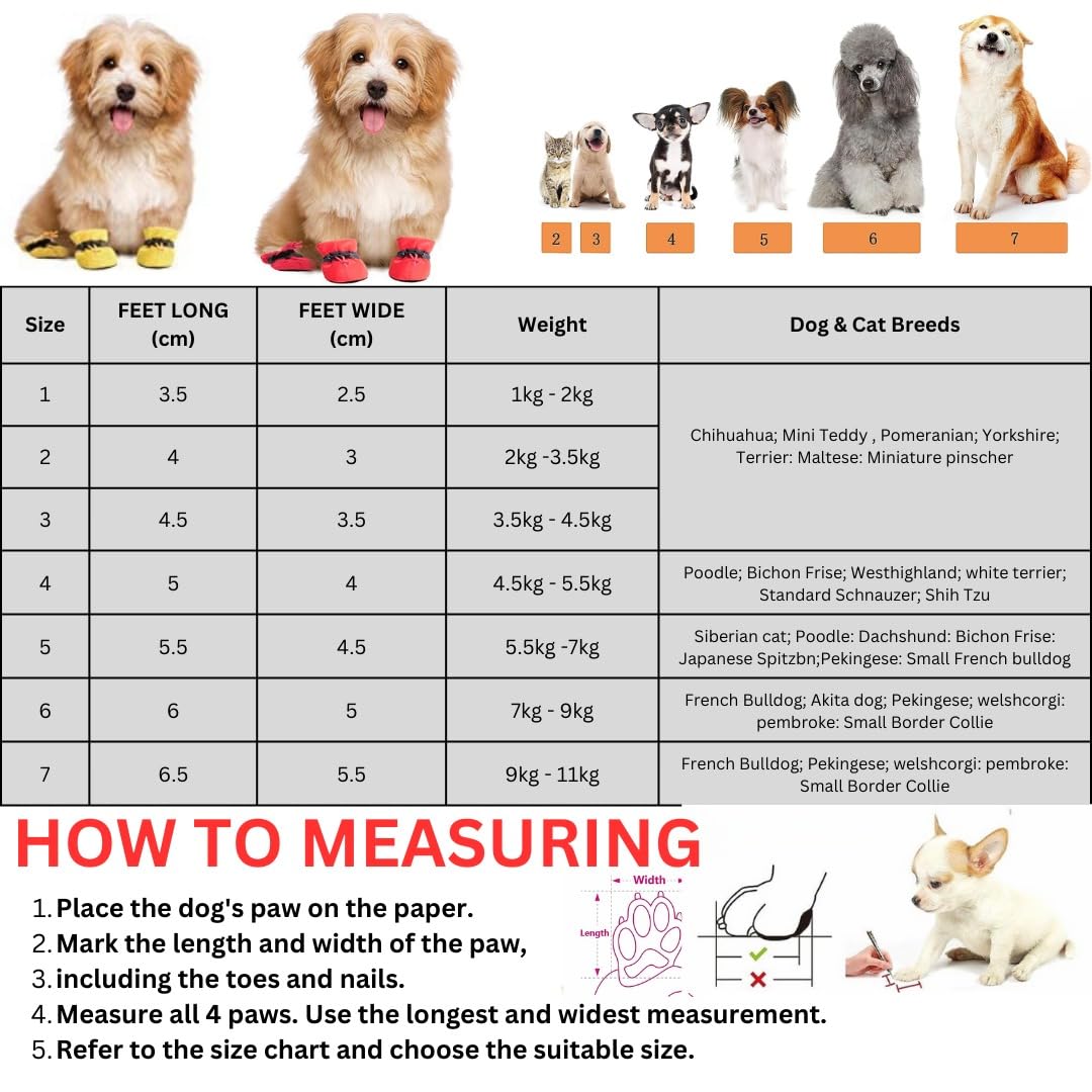 KUTKUT Small Dog Boots Paw Protector, Anti-Slip Shoes Pet Booties with Reflective Straps for Shihtzu, Poodle, Lhasa Apso Bichon, Cavalier King Charls etc...