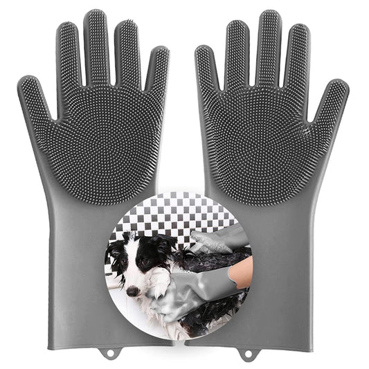 Aufew Magic Pet Grooming Gloves for Dog Bathing and Hair Removal - Heat Resistant Eco-Friendly Silicone With High Density Teeth for Cats and Dogs, 2 Piece