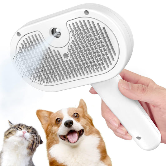 PETTY-KITTY® Multipurpose Steam Cat Brush Dog Brush for Shedding, Dog Comb Cat Comb Remove Static Flying Hair Pet Grooming Brush Self Cleaning Dog BrushSuitable for Long and Short Hairs (white)