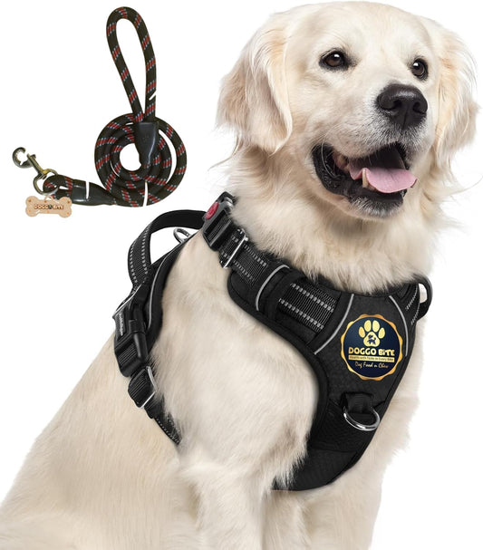 Doggo Bite Premium Reflective Dog Vest Harness| Soft Breathable| Padded Handle| Adjustable Straps & Dual Lock Buckle| No-Choke Design with Free Leash-22mm Chest (28-35 inch) All Giant Breeds 35-60Kg